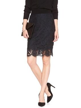 Banana Republic Black Lace Midi Skirt